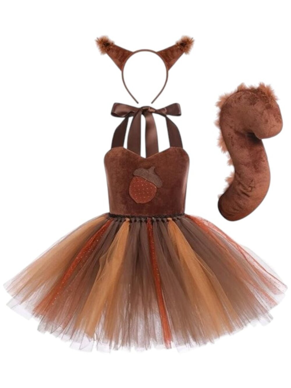 NEW Woodland Creature Theme Squirrel Girls Tutu Halloween Dress Costume Tail Ear